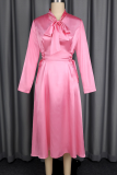 Elegant Solid Color Bow Decor V Neck Long Dresses