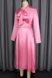 Elegant Solid Color Bow Decor V Neck Long Dresses