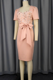 Elegant Solid Color Bow Decor Square Neck Wrapped Skirt Dresses