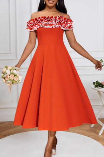 Elegant Solid Color Ruched Flounce Off Shoulder A Line Dresses