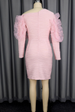 Elegant Solid Color Flounce Oblique Collar Wrapped Skirt Dresses