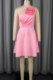 Elegant Solid Color Flower Shape Halter A Line Dresses