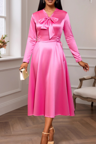 Elegant Solid Color Bow Decor V Neck Long Dresses