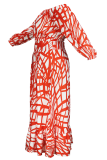 Elegant Print Contrast Off Shoulder A Line Plus Size Two Pieces