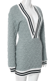 Casual Stripe Deep V Neck Wrapped Skirt Dresses