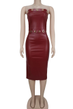 Sexy Solid Color Patchwork Strapless Wrapped Skirt Dresses