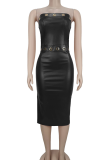 Sexy Solid Color Patchwork Strapless Wrapped Skirt Dresses