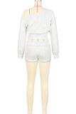 Casual Solid Color Draw String Oblique Collar Long Sleeve Two Pieces