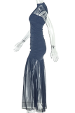 Elegant Solid Color Ruched O Neck Long Dresses