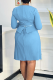 Elegant Solid Color With Belt Pleated O Neck Long Dresses