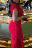 Elegant Solid Color Ruched O Neck Long Dresses