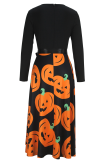 Elegant Pumpkin Bow Decor Contrast O Neck Long Dresses