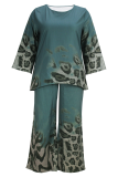 Casual Print Patchwork O Neck Plus Size Two Pieces