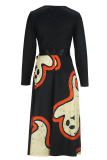 Casual Print Bow Decor O Neck Long Dresses