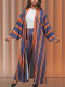 Casual Stripe Patchwork Cardigan Collar Long Sleeve Two Pieces