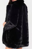 Casual Solid Color Fluffy Turndown Collar Plus Size Overcoat