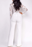 Casual Solid Color Lace With Belt V Neck Regular Jumpsuits