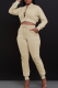 Casual Solid Color Buckle O Neck Long Sleeve Two Pieces