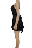 Sexy Solid Color Patchwork Spaghetti Strap Sling Dresses