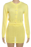 Casual Solid Color Buckle O Neck Long Sleeve Two Pieces