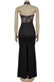 Sexy Solid Color Lace Turtleneck Long Dresses