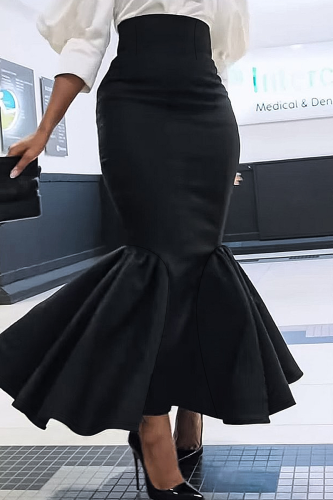 Elegant Solid Color Zipper Fishtail Plus Size