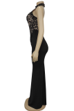 Sexy Solid Color Lace Turtleneck Long Dresses