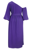 Elegant Solid Color Strap Design Oblique Collar Long Plus Size Dresses