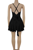 Sexy Solid Color Patchwork Spaghetti Strap Sling Dresses