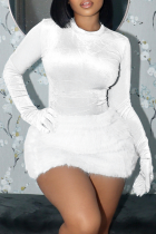 Sexy Solid Color Fluffy O Neck Long Sleeve Two Pieces(No Gloves)