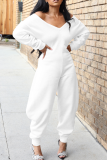 Casual Solid Color Patchwork V Neck Regular Jumpsuits