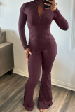 Casual Solid Color Zipper Hooded Long Sleeve Two Pieces