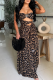 Sexy Leopard Print Hollow Out Strapless Long Dresses