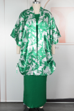 Casual Print Draw String Cardigan Collar Plus Size Two Pieces