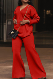 Casual Solid Color Patchwork V Neck Long Sleeve Two Pieces