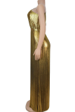 Elegant Solid Color Patchwork Oblique Collar Long Dresses