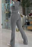 Casual Solid Color Zipper Hooded Long Sleeve Two Pieces