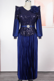 Elegant Solid Color Sequins With Belt V Neck Long Plus Size Dresses