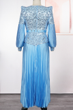 Elegant Solid Color Sequins With Belt V Neck Long Plus Size Dresses