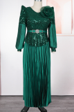 Elegant Solid Color Sequins With Belt V Neck Long Plus Size Dresses