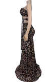Sexy Leopard Print Hollow Out Strapless Long Dresses