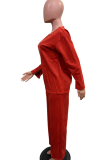 Casual Solid Color Patchwork V Neck Long Sleeve Two Pieces