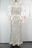 Elegant Solid Color Sequins O Neck Long Plus Size Dresses