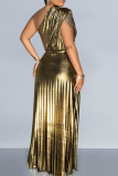 Elegant Solid Color Patchwork Oblique Collar Long Dresses