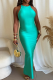 Sexy Solid Color Slit Pearls Decor Halter Long Dresses