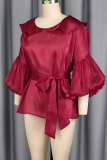 Casual Solid Color Strap Design O Neck Tops