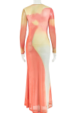 Elegant Print Patchwork O Neck Long Dresses