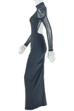 Elegant Solid Color Mesh O Neck Long Dresses