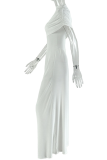 Elegant Solid Color Patchwork O Neck Long Dresses
