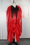 Casual Ruched Contrast V Neck Long Dresses
